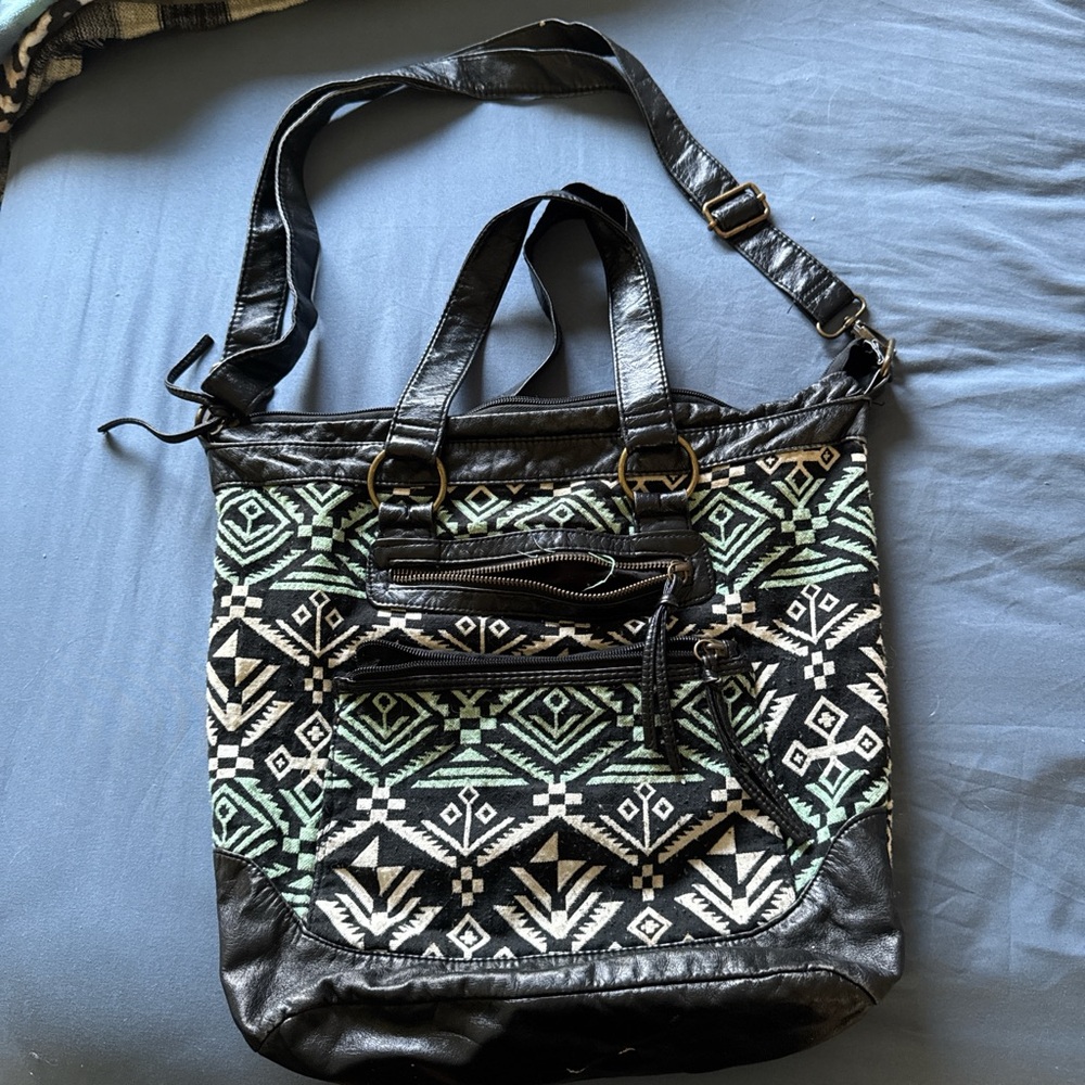 Black and Green Patterned Women's Bag